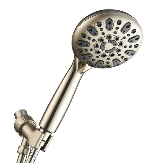 Couradric Handheld Shower Head, 6 Spray Setting High Pressure Shower Head with Brass Swivel Ball Bracket and Extra Long Stainless Steel Hose, Brushed Nickel, 5"